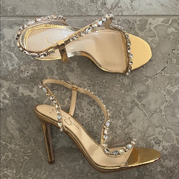 jaycin metallic embossed jewel embellished asymmetrical dress sandals Jessica Simpson Jewel Embellished Floral Sandals